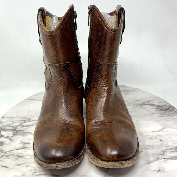Frye Melissa Short Brown Leather Booties 6 Classic Equestrian Moto Bohemian - Picture 3 of 14